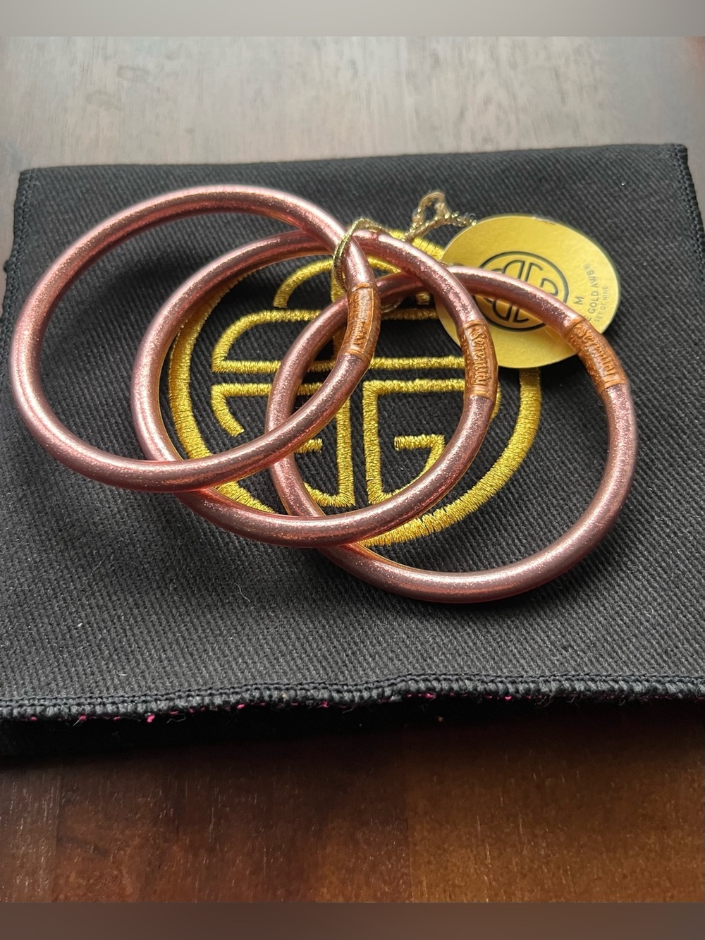 NWT BuDhaGirl All Weather Bangles - Set of 3 Rose Gold Bangles w/ Pouch Medium